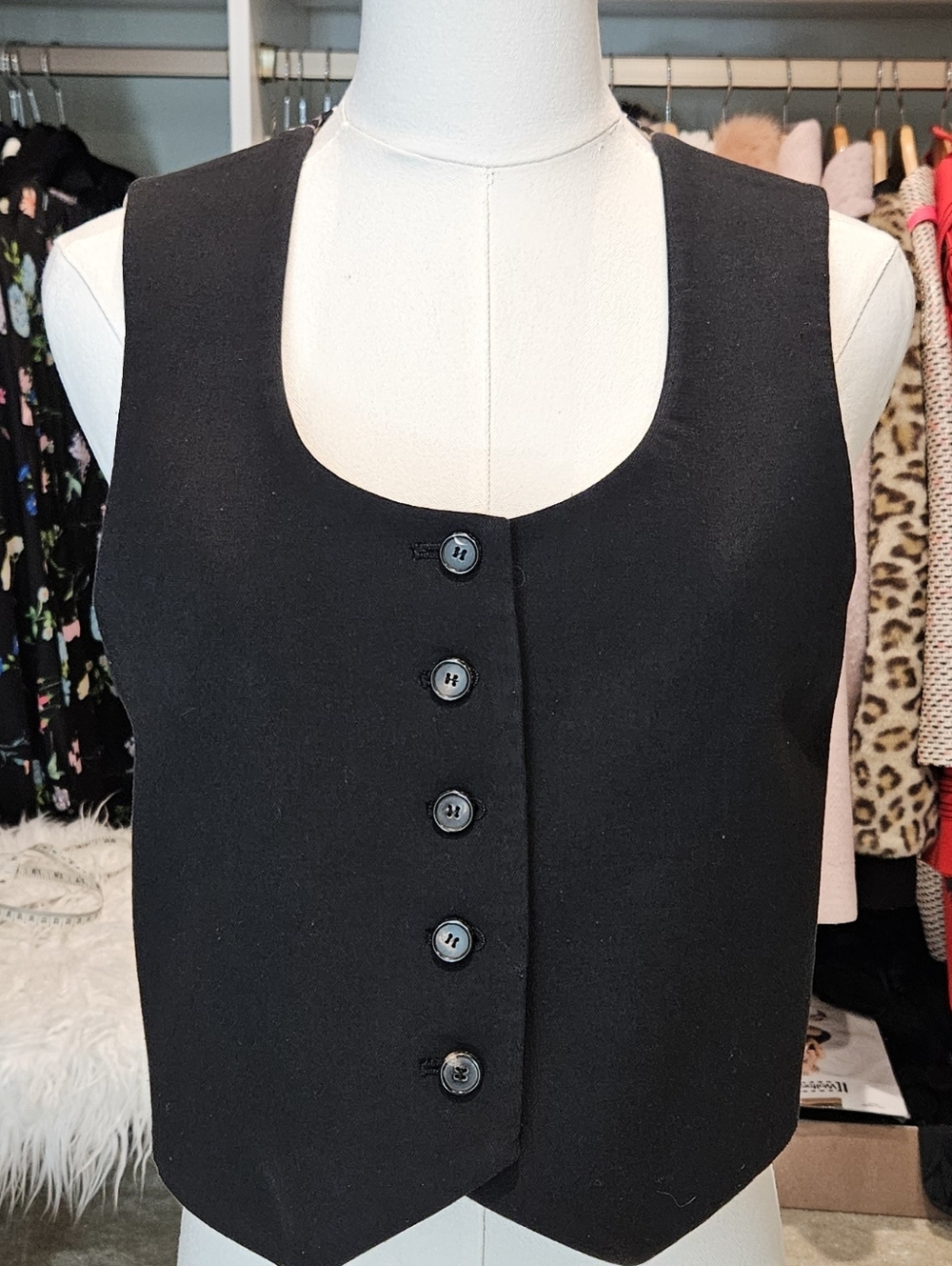 DVF Classic Black Button-Front Waistcoat/Vest